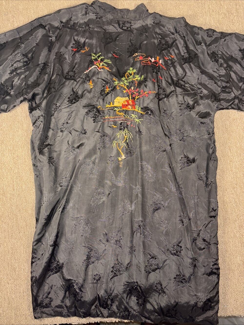 Kimono Robe Japanese Embroidered Vintage Large